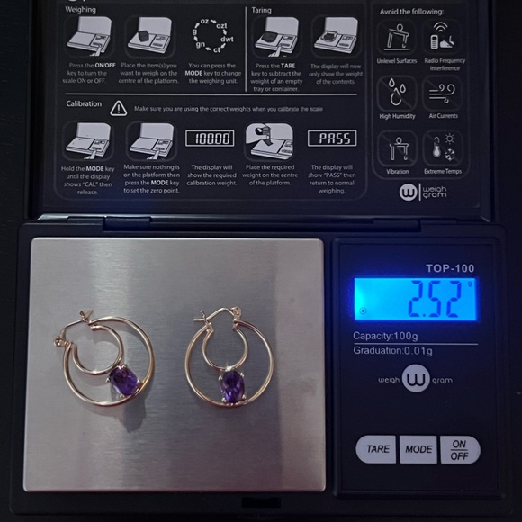 14k Solid Gold Amethyst Double Hoop  Earrings - Picture 5 of 15
